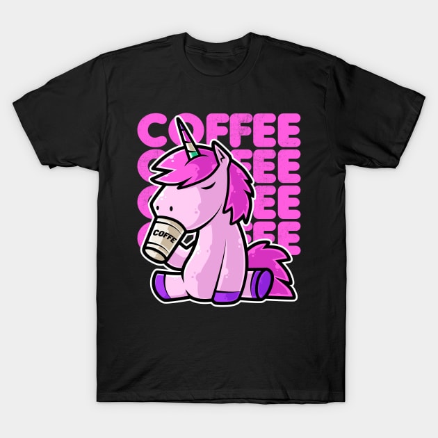 Cute Unicorn Drinking Coffee Kawaii Neko Anime graphic T-Shirt by theodoros20